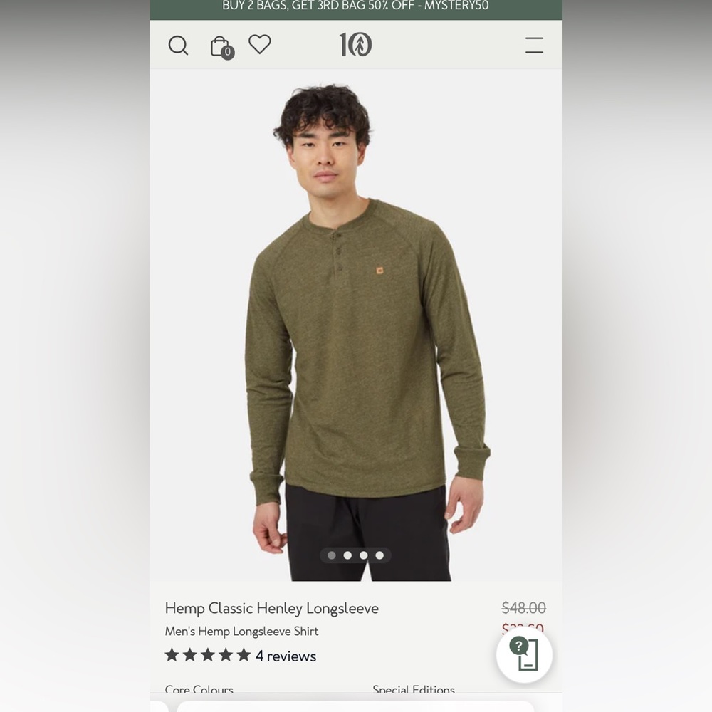 TenTree Hemp Classic Long Sleeve Henley